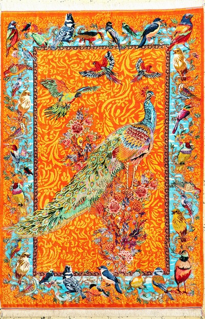 Ghom Seide fein signiert, Persien, ca. 20 Jahre, reine Naturseide, ca. 150 x 104 cm, ca.1,0 Mio. Kn/qm, (Sehr guter Zustand)