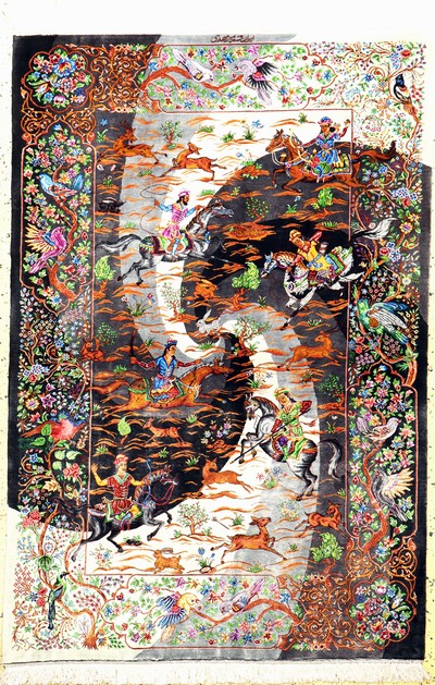 Ghom Seide fein signiert, Persien, ca. 20 Jahre, reine Naturseide, ca. 147 x 100 cm, ca.1,0 Mio. Kn/qm, (Sehr guter Zustand)