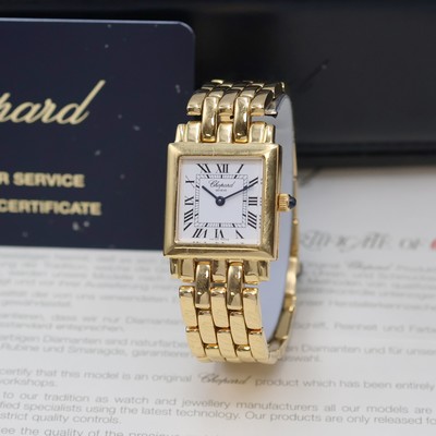 CHOPARD Damenarmbanduhr in GG 750/000 Referenz 11/7401, quarz, 2-teil. Geh. inkl. Gliederband, Boden 4-fach verschr., emailfarb. Zifferbl. m. röm. ...