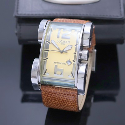 LOCMAN Herrenarmbanduhr Latin Lover Referenz R500, Italien verk. lt. beil. Garantie 06/2005, Automatik, Edelstahlgeh. inkl. orig. Lederband m. ...