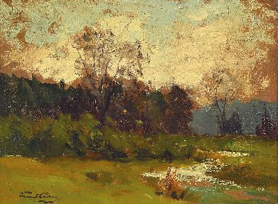Clemens Freitag, 1883 Heisingen-1969 München , bayerische Landschaftsstudie, links unten signiert, Öl/Malkarton, 26x35 cm, Rahmen 39x47cm