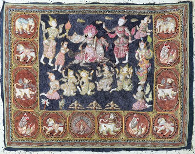 "Kalaga"Stickerei, Burma, Anfang 20.Jhd, Metallstickerei mit Glasperlen, ca. 160 x 125 cm, EHZ: 2