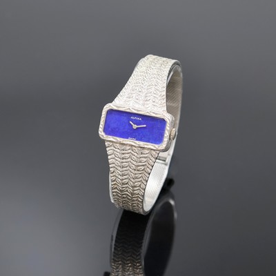 Damenarmbanduhr bezeichnet Alpina in WG 750/000, Schweiz um 1965, Handaufzug, Boden aufgedr., Goldband, Lapislazuli-Zifferbl., silb. Zeiger, verg. ...