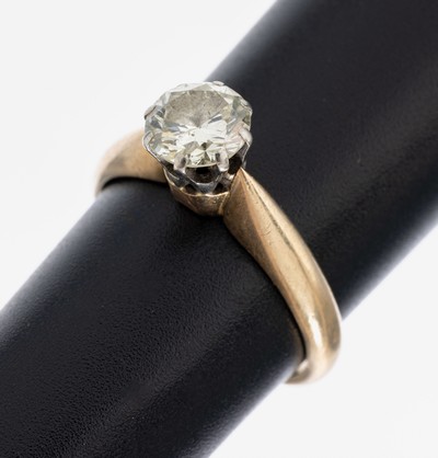 14 kt Gold Brillant-Ring, GG/WG 585/000, inWG gefasster Brillant ca. 0.80 ct get.Weiß/p, RW 51, ca. 3.3 g