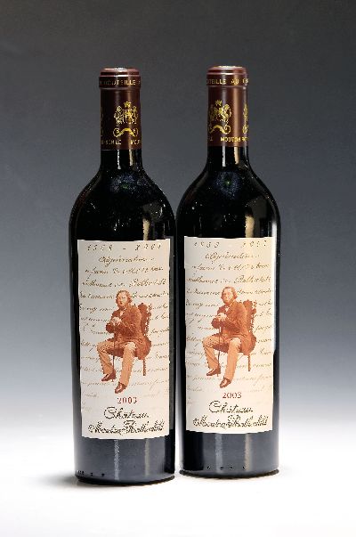 2 Flaschen 2003 Chateau Mouton Rothschild, Pauillac, je ca. 750ml, 13%Vol., je High Fill, erstklassige Erhaltung, 91 Punkte nach Robert Parker