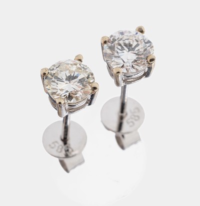 Paar 14 kt Gold Brillant-Ohrstecker, WG 585/000, 2 Brillanten zus. ca. 0.75 ct Weiß-l.get.Weiß/vs-si