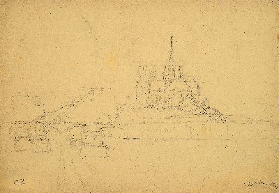 Camille Pissarro, 1830-1903, Bleistiftzeichnung "Notre-Dame de Paris (vue du Quai de la Tournelle)", mit wenigen Strichen zur Anschauung ...
