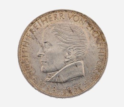 Silbermünze 5 Mark, Deutschland, 1957, Freiherr von Eichendorff