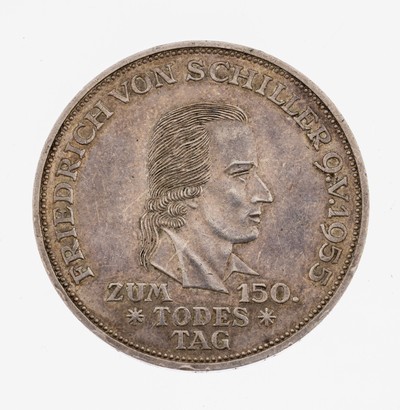 Silbermünze 5 Mark, Deutschland, 1955, 150.Todestage Friedrich Schiller