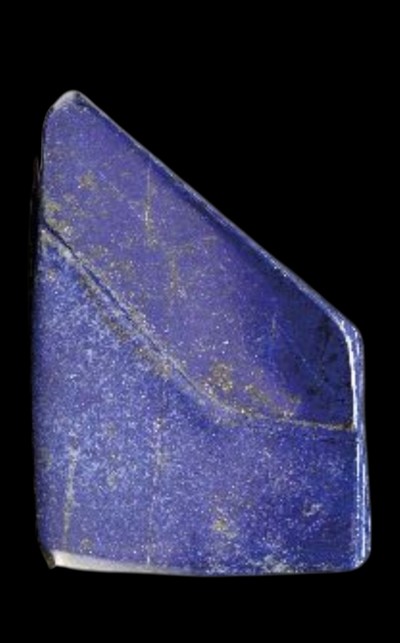 Lapislazuli in Freiform, Afghanistan, unregelmässige Form, mit Pyrit- und Calcit- Einschlüssen, Dicke ca. 3.5 cm, ca. 20.5x13.5 cm, ca. 2230g, ...