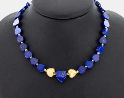 Ausgefallenes Lapislazuli-Collier, herzf. Glieder, Zwischenglieder und 2 herzf. Glieder Silber verg., L. ca. 45 cm, S-Schließe Silber verg., ca. ...