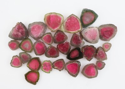 Lot lose Wassermelonenturmalin-Scheiben, ca. 127.8 g, versch. Größen, Formen und Farbnuancen