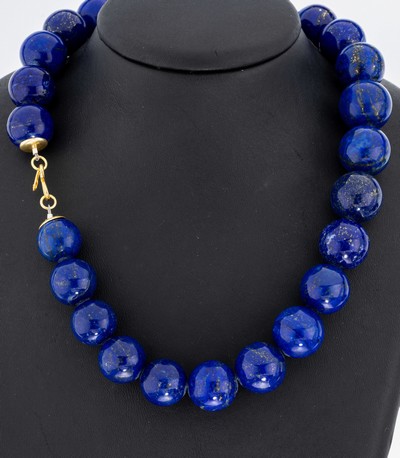 Lapislazuli-Collier, S-Schließe Silber verg., Lapislazulikugeln, D. ca. 17-19 mm, L. ca. 46 cm
