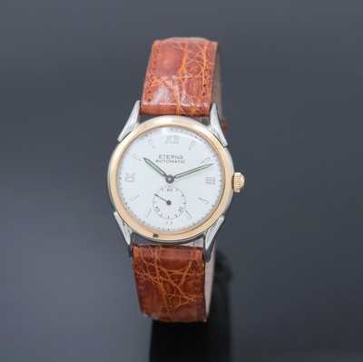 ETERNA Armbanduhr mit Hammerautomatik in Stahl, Schweiz um 1945, Automatik, Boden verschr., verg. Lünette, silb. Zifferbl. rest., Leuchtind., ...