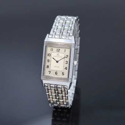 Jaeger-LeCoultre Reverso Herrenarmbanduhr in Edelstahl Referenz 250.8.86, Schweiz um 1992, Handaufzug, um 180 Grad drehbares Wendegehäuse inkl. ...