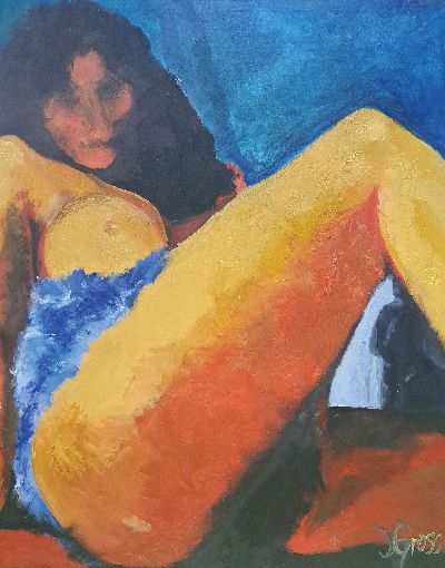 Natasa Gross, geb. 1969 Mannheim, "Leiser Beobachter, Acryl/Lwd, Frauenakt, ca. 150x120 cm, rechts unten signiert