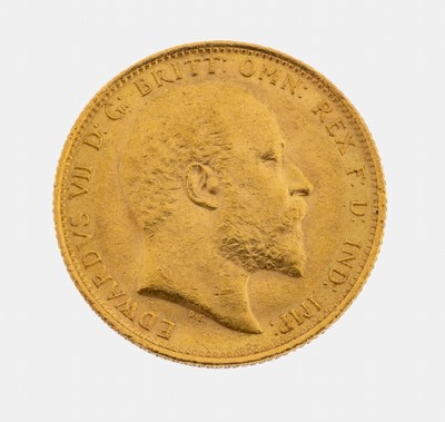 Goldmünze, Sovereign, England 1903, Edward VII., RV: Heiliger Georg hoch zu Ross im Kampfmit dem Drachen