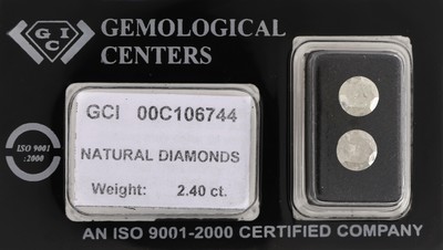 Lot 2 lose Brillanten, zus. ca. 2.40 ct l.get.Weiß(I-J)/p2, eingeschweißt, mit GCI- Expertise