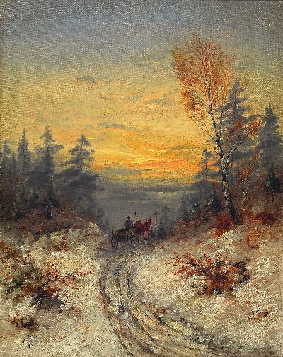 August von Rüdt, 1863-1936, 2 Pendants: Waldlandschaften mit Holzwerken im Abend- bzw. Morgenrot, Öl/Lwd, beide links unten signiert und dat. 1896, ...