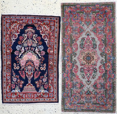 2 Lots Keschan & Kerman, Persien, Mitte 20.Jhd, Wolle auf Baumwolle, ca. 85 x 70 cm & ca. 120 x 60 cm, EHZ: 2