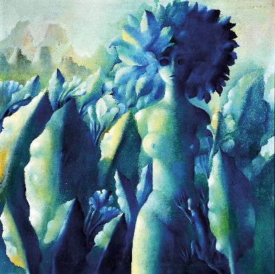 Anand Panin, geb. 1938 Bangkok Thailand, surrealistische Frauendarstellung, Öl/Lwd, rechts oben signiert, rückseitig sign. und dat. 1972, ca. ...