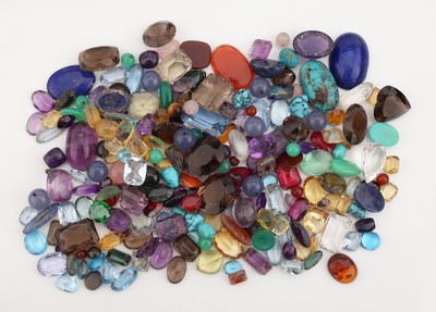 Fundgrube lose Farbsteine, ca. 2016.6 ct, versch. Farbsteine, u.a. Rauchquarze, Citrine,Amethyste, Türkise, Ausfassware, teilw. besch.auch Synthesen