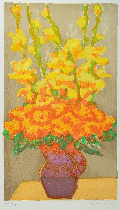 Gernot Kissel, 1939 Worms-2008 Römerberg, 2 Arbeiten, Farblithographie Blumenstillleben Ed. 54/100 unter Glas 82x55 cm; Tuschezeichnung auf Karton, ...