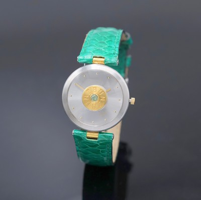 BUNZ Design-Damenarmbanduhr Referenz 27020322, Schweiz um 2005, quarz, Edelstahl/Gold kombiniert, Boden 6-fach verschr., Stein (ca. 0,10 ct) besch., ...