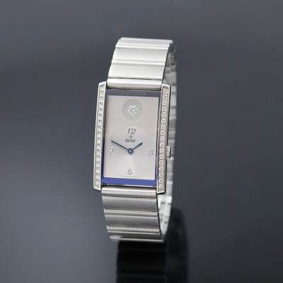 BUNZ ausgefallene Armbanduhr Diamondtime, Schweiz um 2005, quarz, Edelstahl inkl. Gliederband m. dopp. Faltschl., Boden 4-fach verschr., Geh. sowie ...