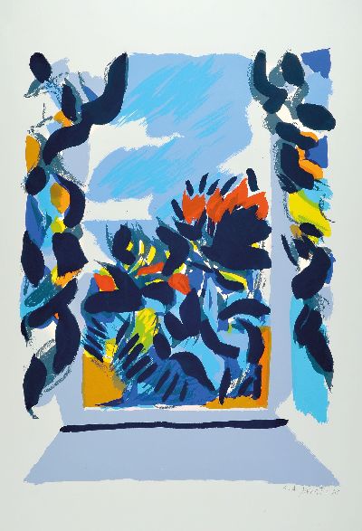 Edo Murtic, 1921-2005 Zagreb, Farblithographie, abstrakte Komposition eines Blickes aus dem Fenster, signiert und datiert 1998, Blatt 100x70 cm, ...
