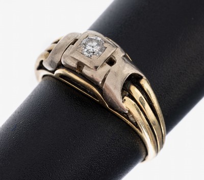 14 kt Gold Brillant-Ring, 1950er Jahre, GG/WG 585/000, Brillant ca. 0.10 ct Weiß/p, RW54.5, ca. 4.4 g