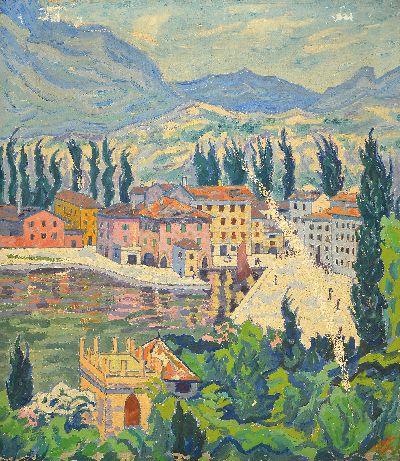 Josef Schultz, 1872-1972 Düsseldorf, "Torbole (Gardasee)" so verso auf altem Etikett bezeichnet, rechts unten signiert und datiert 1929, ...