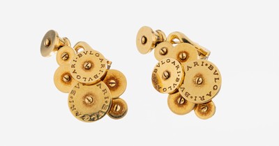 Paar 18 kt Gold BULGARI Ohrstecker, GG 750/000, Modell CICALDI, Scheiben drehbar, L. ca. 3.5 cm, ca. 22.7 g, sign., Clipbrisuren