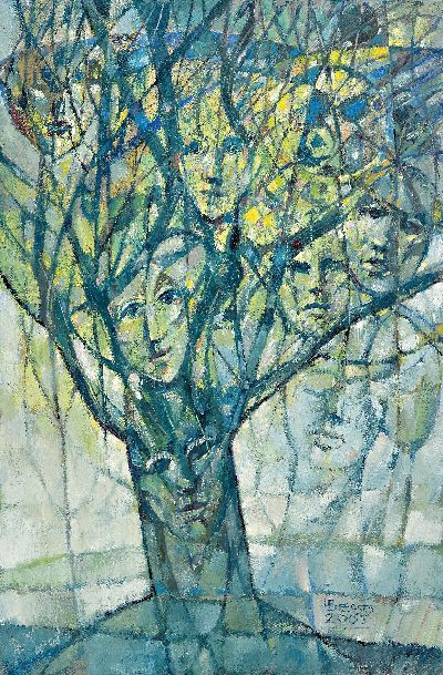 Heinz Brzoska, 1942-2015, Baum aus Gesichtern, Öl/Lwd, rechts unten. sign. und dat. 2005, ca. 90x60cm