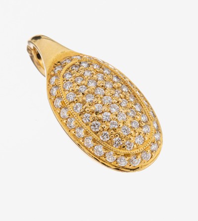 18 kt Gold Brillant-Clipanhänger, GG 750/000, 65 Brillanten zus. ca. 0.80 ct feinesWeiß/si, L. ca. 2.5 cm, ca. 3.7 g