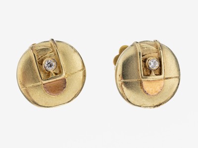 Paar 14 kt Gold Brillant-Ohrstecker, GG 585/000, rund, geometrisch, 2 Brillanten zus. ca. 0.04 ct Weiß/si, ca. 5.4 g