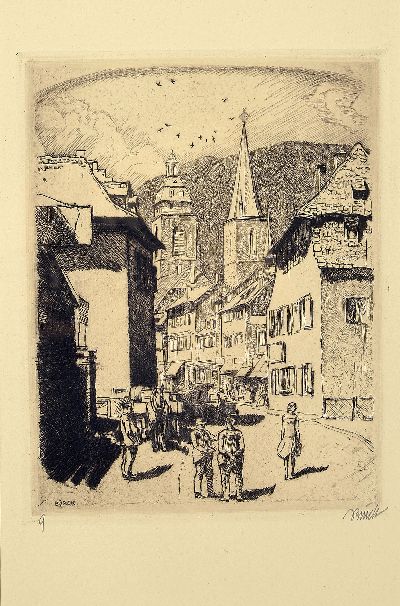 Paul Bürck, 1878 Straßburg/Elsass-1947 München, 2 Radierungen aus der Mappe "Pfalz du meine Heimat" von 1921, "Hambacher ...