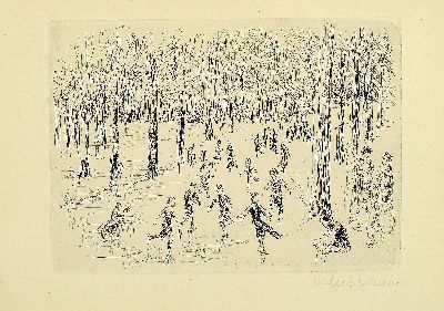 Max Liebermann, 1847-1935, signierte Orig. Radierung 1923, Titel: Eislauf- WVZ Achenbach 1974 Nr. 59 b , unter Glas in alten Rahmen, Plattengr. ...