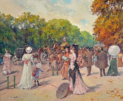 Juan Soler, geb. 1951 Paris, Pariser Straßenszene mit reicher Figurenstaffage und Pferdefuhrwerken, links unten signiert, Öl/Lwd, 60x73 cm, Rahmen ...