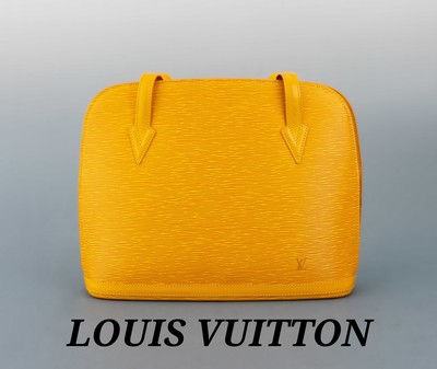 LOUIS VUITTON Handtasche, "Lussac", Epileder in Gelb, 2 Schulterriemen, innen violettfarb. Veloursleder, großes Innenfach, 2seitl. ...