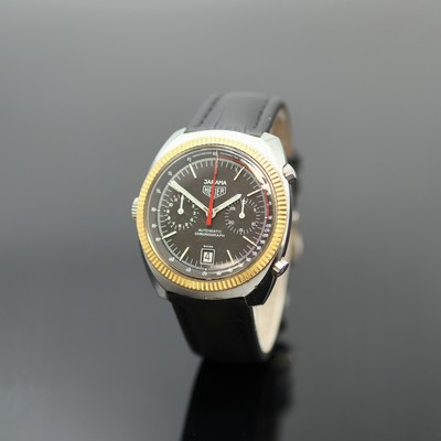 HEUER Jarama seltener Armbandchronograph Referenz 110.245, Schweiz um 1981, Automatik, tonneauförmiges Edelstahlgeh., Lünette verg., Boden ...
