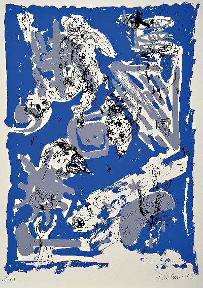 Portfolio I, Mappe mit vier Farbsiebdrucken von Penck, Mehner, Immendorff und Böttger, Edition Kunst Parterre Viersen 1993, Titel: Eckhard Böttger ...