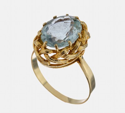 14 kt Gold Aquamarin-Ring, GG 585/000, ovalfacett. Aquamarin ca. 3.20 ct, Fassung strukt., RW 60, ca. 4.8 g
