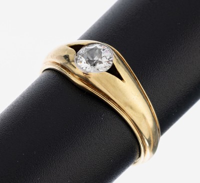 14 kt Gold Diamant-Ring, GG 585/000, Altschliffdiamant ca. 0.65 ct feines Weiß/p 1,RW 62, ca. 5.8 g