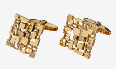 Paar 14 kt Gold Manschettenknöpfe, GG 585/000, abstrakt geometrisches Design, part. strukt., ca. 12.3 g