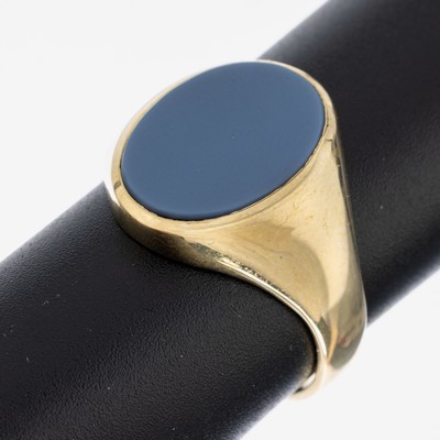 14 kt Gold Lagenachat-Siegelring, GG 585/000, ovale Lagenachat-Platte, RW 64, ca. 6.9 g