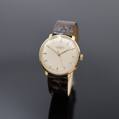 JUNGHANS Armbandchronometer in GG 585/000 mit Kaliber 83/S, Deutschland um 1965, Automatik, Junghans Lederband m. verg. Dornschl., Boden gedr., silb. ...