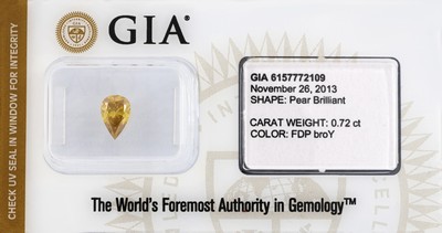 Loser Diamanttropfen, 0.72 ct Natural Fancy Deep Brownish Orangy Yellow, 7.78 x 5.17 x 3.12 mm, eingeschweißt, mit GIA-Expertise