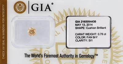 Loser Diamant, Radiant, 0.76 ct Natural Fancy Brown-Yellow/si1, 5.52 x 5.06 x 3.47 mm, eingeschweißt, GIA-Expertise