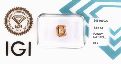 Loser Diamant im Emerald Cut, 1.84 ct Natural Fancy Yellowish Brown/si2, 7.06 x 5.90 x 4.10 mm, eingeschweißt, IGI-Expertise